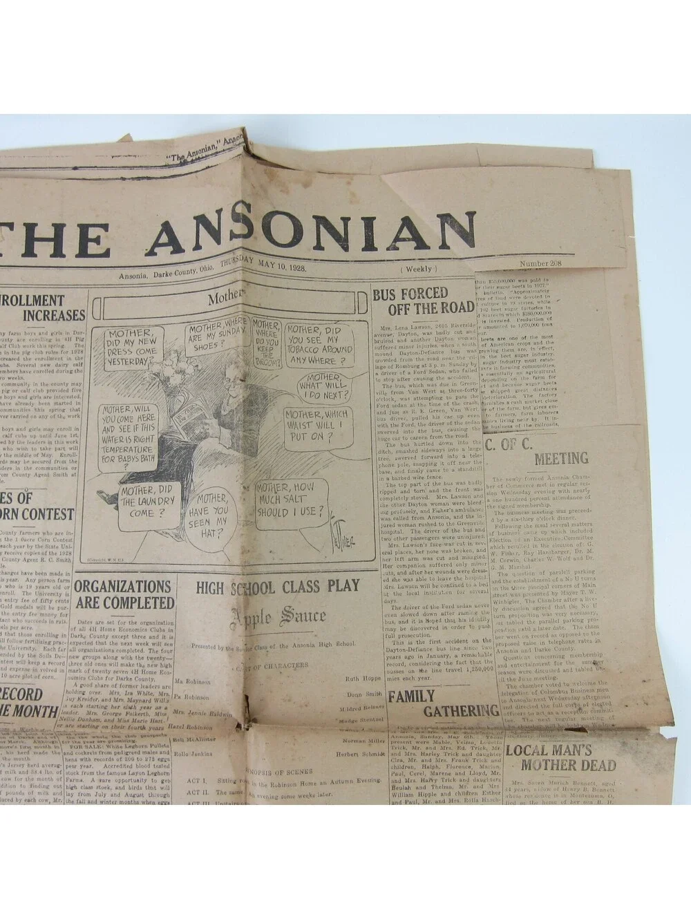 The Ansonian Newspaper Ansonia Darke County Ohio Thursday May 1928 Antique RARE